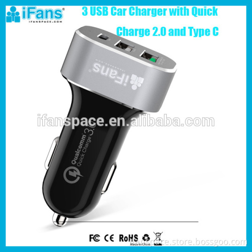 Electric Car Charger 3 USB 12V 5.4A Car Travel Charger QC 3.0 Quick Car Phone Charger with CE FCC